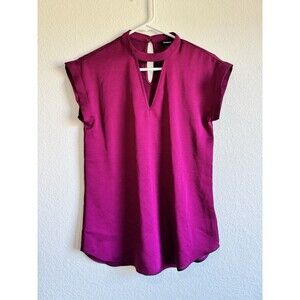Express Women's Purple Cap Sleeve Blouse V Neck Pullover Chiffon Career XS